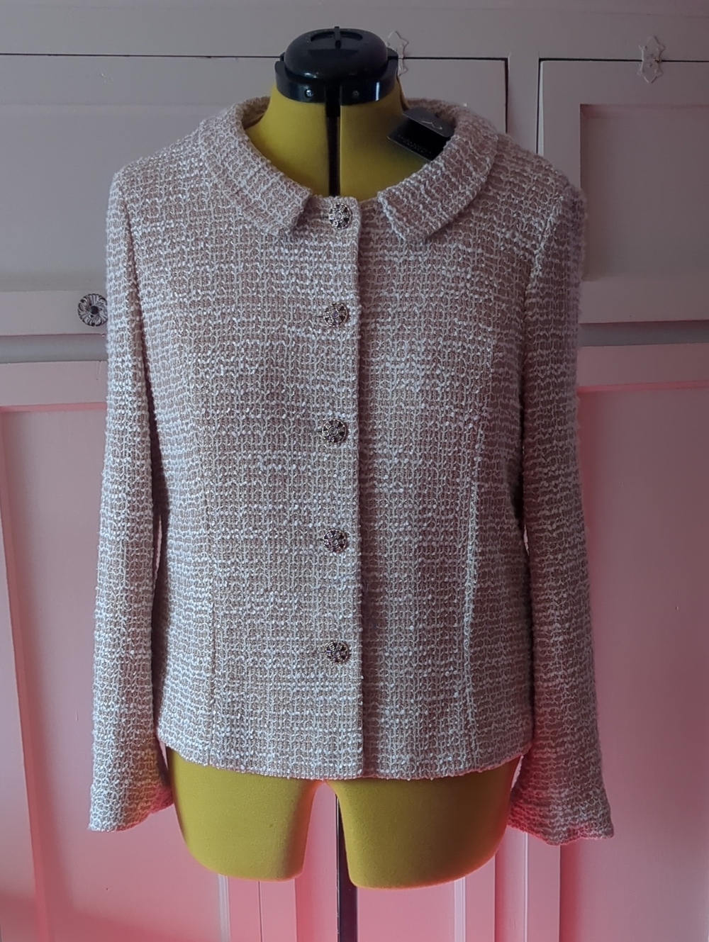 NWT Adrianna Papell Blush Pink Bouclé Wedding Guest Blazer | Size L